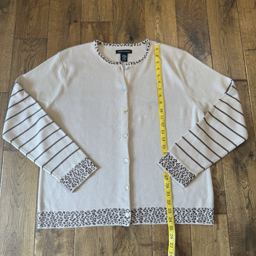 VTG 90s Goodclothes 3 pc Cardigan And Tank Cream Brown Leopard Stripe Set Sz XL - Picture 3 of 14
